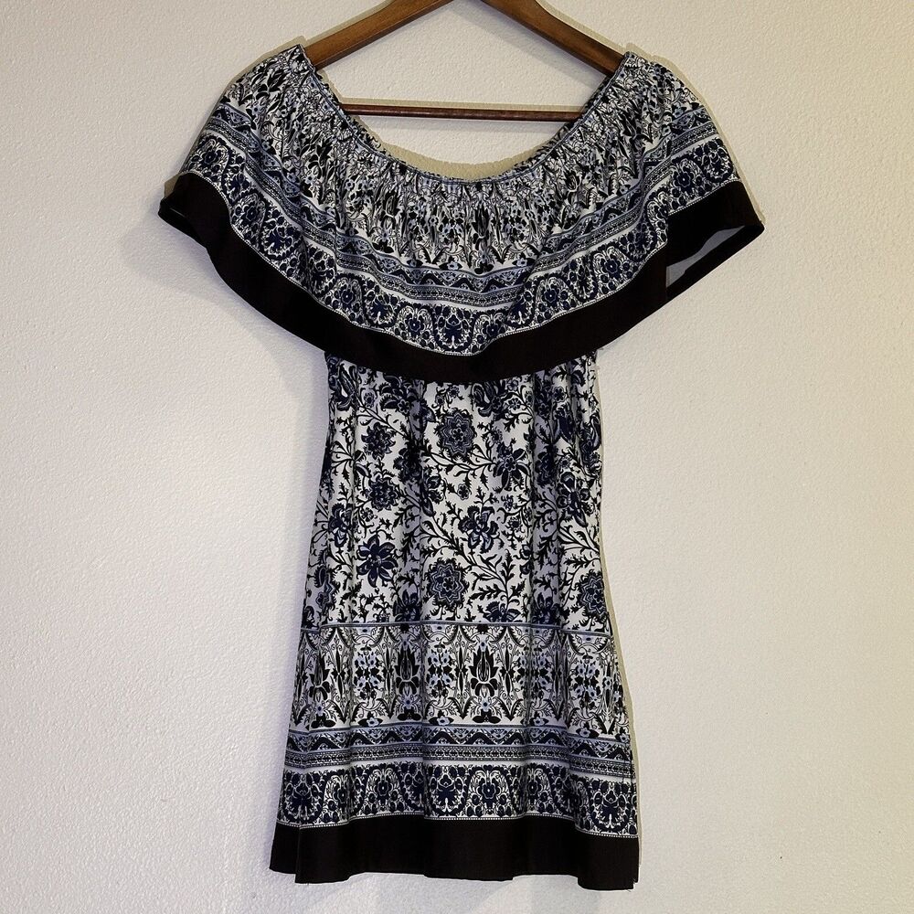 Monte by D.P.‎ Altomonte Womens Tops M Off Shoulder Floral Blue White Blouse